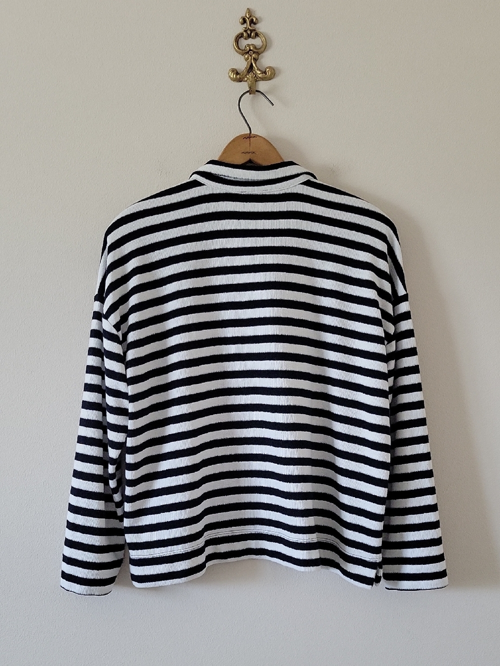 Talbots Black White Stripe Boxy 1/4 Zip Sweater Size Large Petite LP - Picture 4 of 6